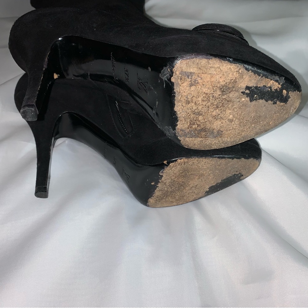 LOUIS VUITTON size 37.5 black SUEDE platform stilleto BOOTS w/patent leather - Picture 12 of 12
